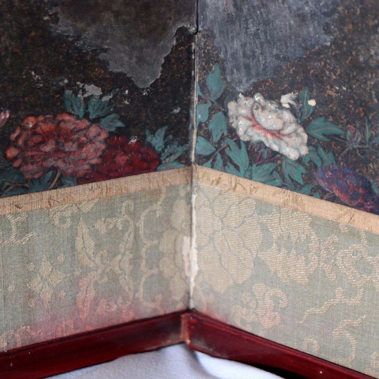 Vintage Japanese Byobu 2 Panel Room Divider Painted Figures Floral12