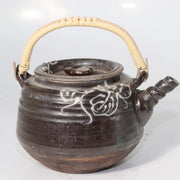 Japanese Mashiko Ware Ceramic Teapot Dark Brown Glaze Slip Motif PCP14611