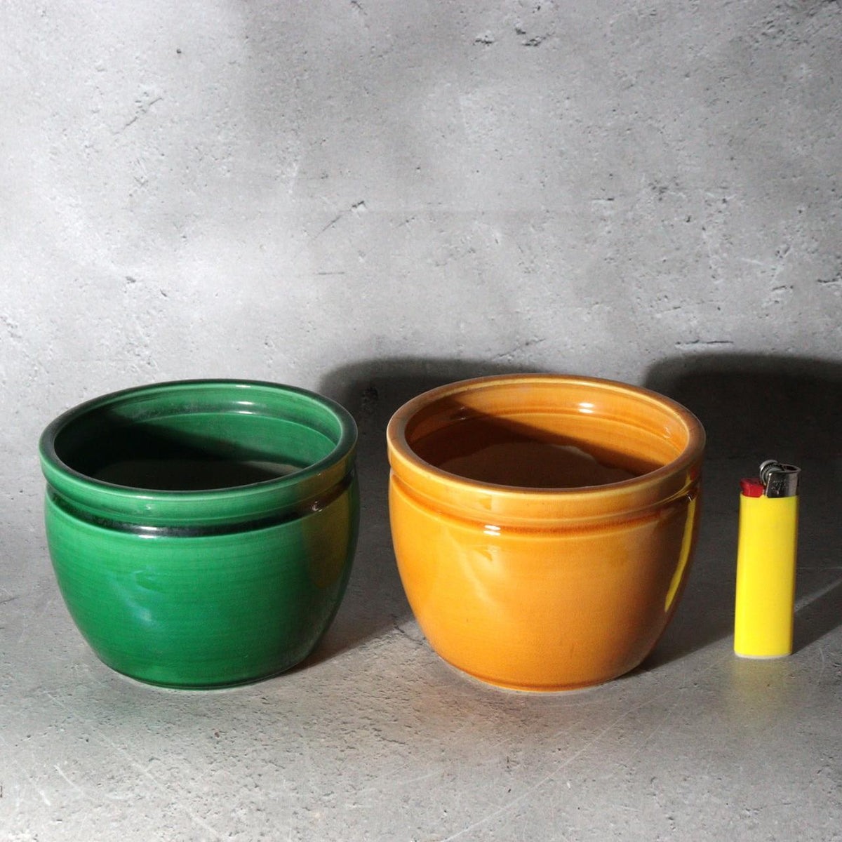 Vintage Japanese Minpei Awaji Ware Hiire Brazier Set of 2 Green Yellow / Bowl2