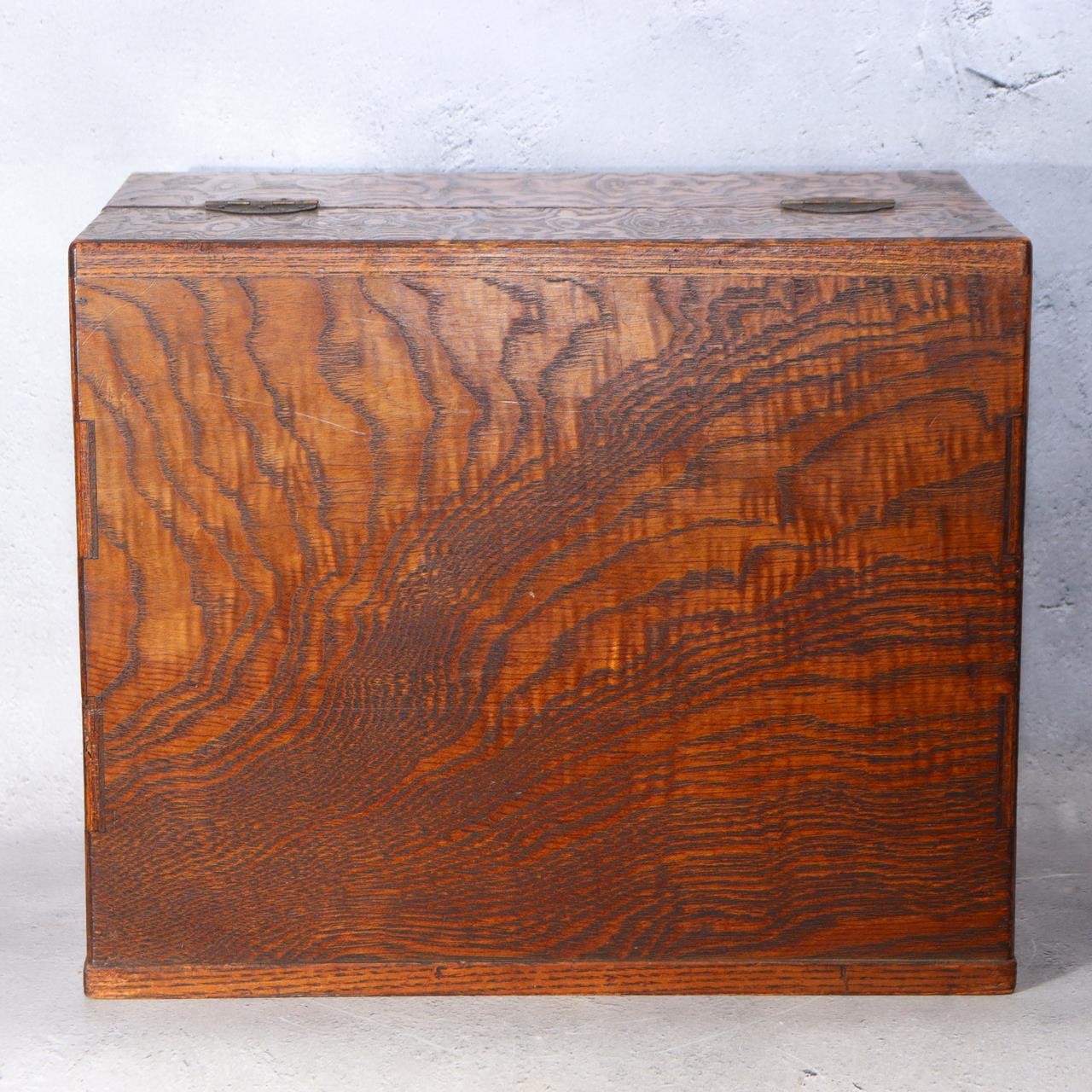 Vintage Japanese Tamo Wood Sewing Box Haribako Full Burl Grain Chest WO6065