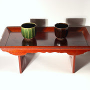 Japanese Antique Wood Foldable Low Desk Table Mitsuba Aoi Crest Kyozukue WO5475