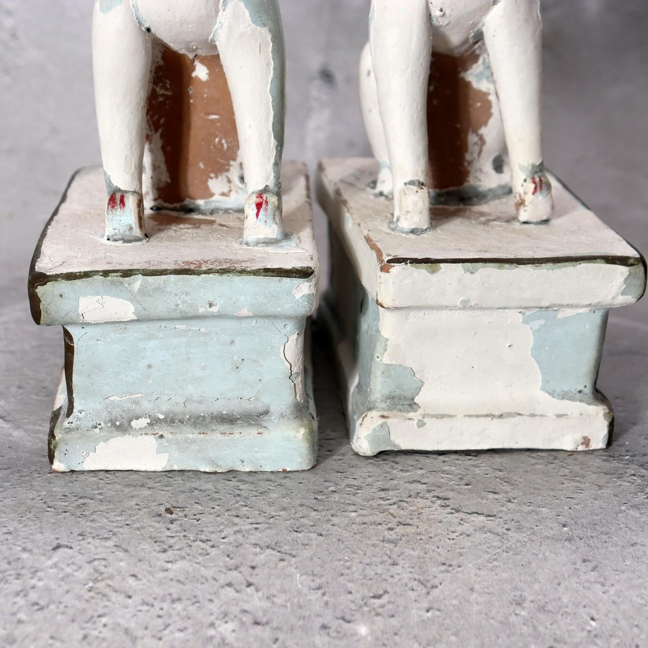 Pair of Vintage Japanese Clay Inari Fox Statues Traditional Gofun Finish Temple9