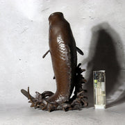 Antique Japanese Bronze Koi Carp Splashing Waves Flower Vase Ichirin-zashi 21cm4