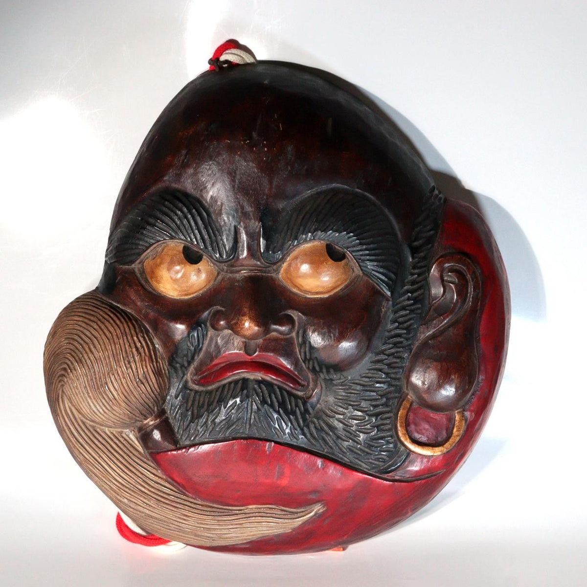 Antique Japanese Carved Wood Daruma Bodhidharma Wall Plaque Sign Meiji Taisho0