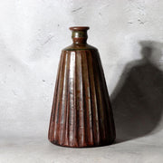 Antique Edo Tanba Ware Shinogi Ribbed Stoneware Flower Vase Bakumatsu Japan0