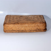 Vintage Japanese Woven Bamboo Box Rectangular Basket Lid Case BVO727
