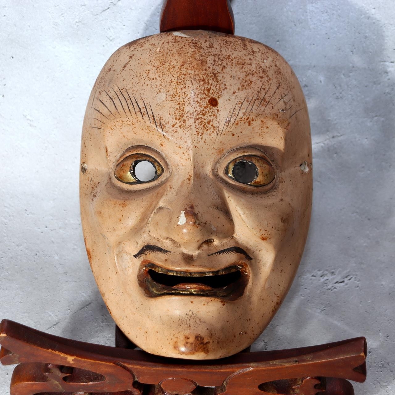 Japanese Wooden Noh Mask Otobide Demon God Gold Eyes Kagura 21cm MSK5295