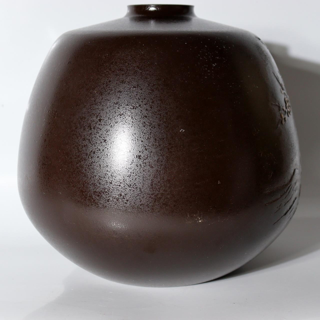 Vintage Takaoka Bronze Vase Ryusen Mandarin Duck Plum Bamboo Pattern BV7609