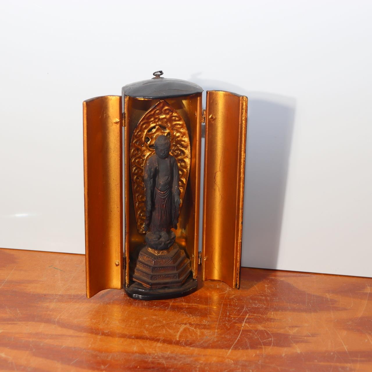 Antique Japanese Wood-Carved Standing Amida Nyorai Buddha Statue with Portable16