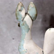 Pair of Vintage Japanese Clay Inari Fox Statues Traditional Gofun Finish Temple13