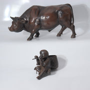 Vintage Japanese Cast Iron Bull Statue  Zen "Riding the Bull Home" 7.3kg BOSa227