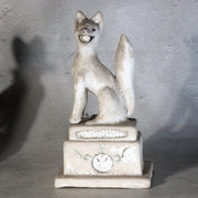 Vintage Japanese Plaster Toyokawa Inari Fox Statues Pair Torii Gate Shinto15