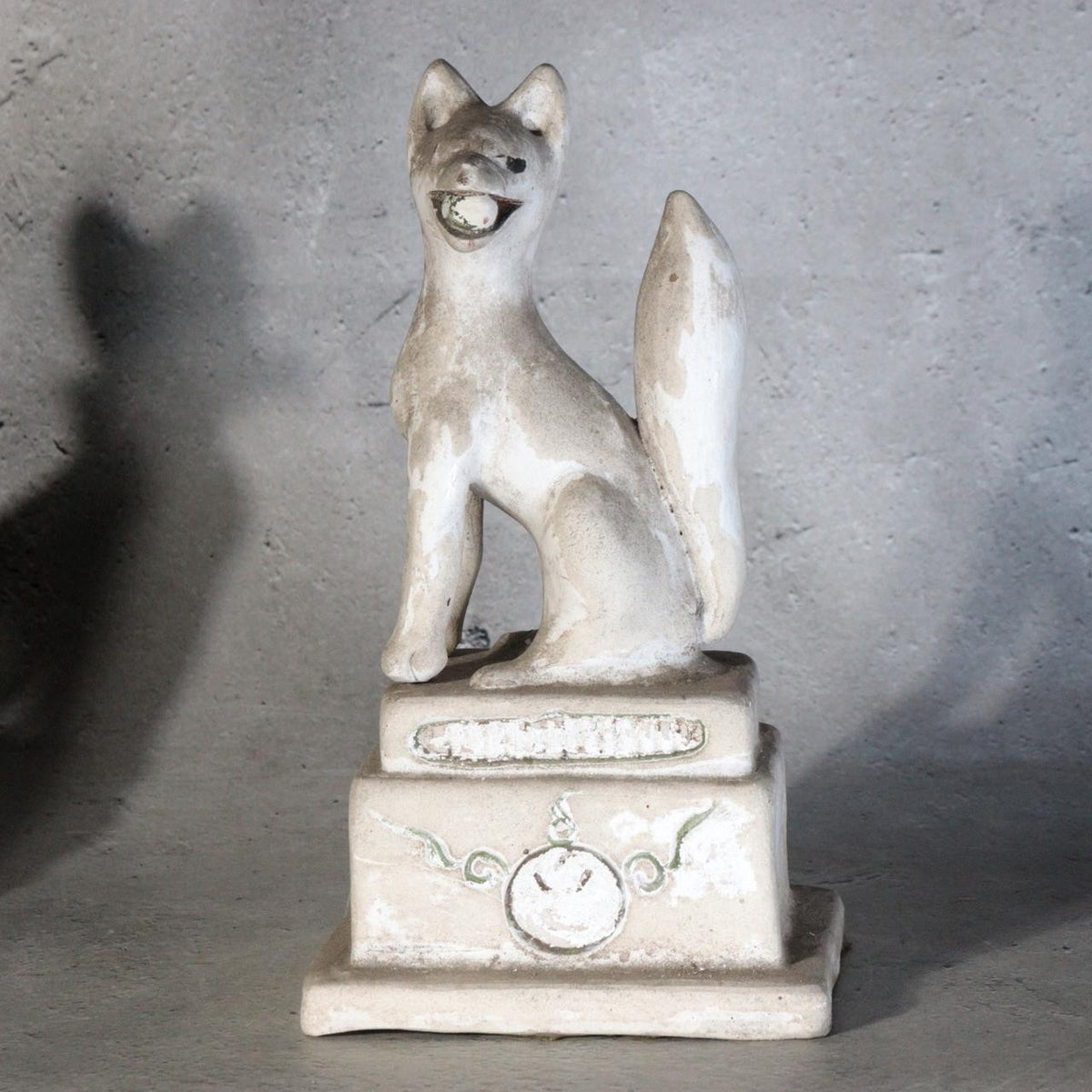 Vintage Japanese Plaster Toyokawa Inari Fox Statues Pair Torii Gate Shinto15