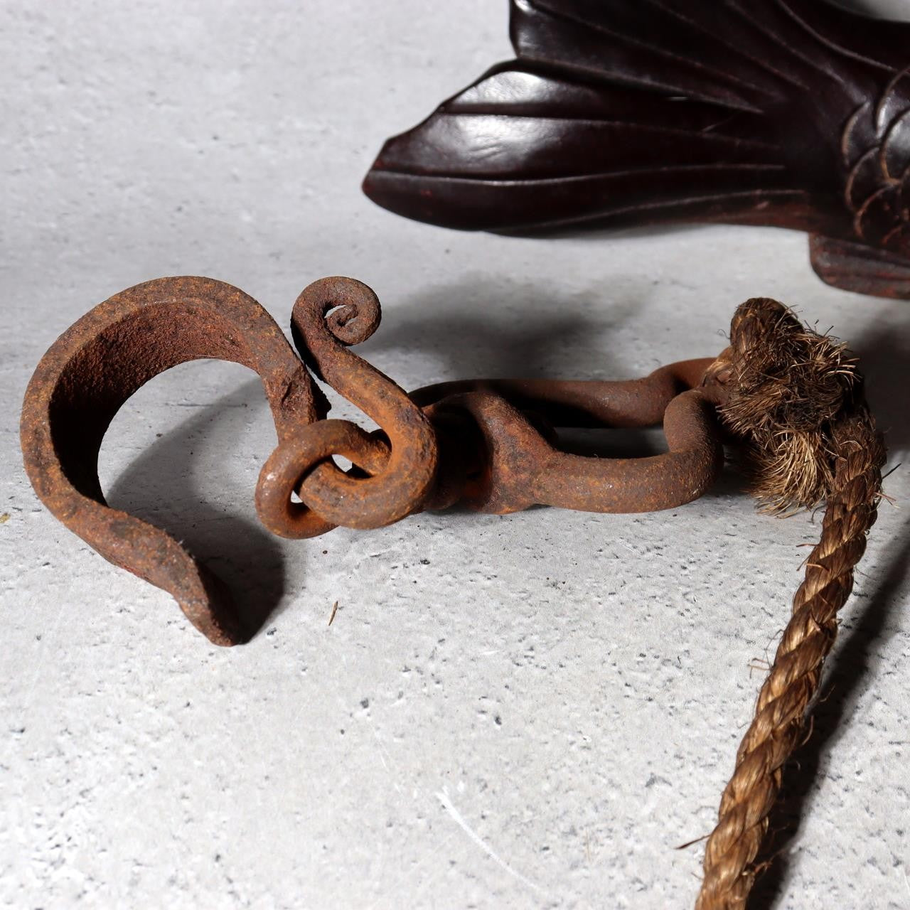 Antique Japanese Jizai-kagi Hearth Hook Slender Eel/Carp Wood Carving Movable17