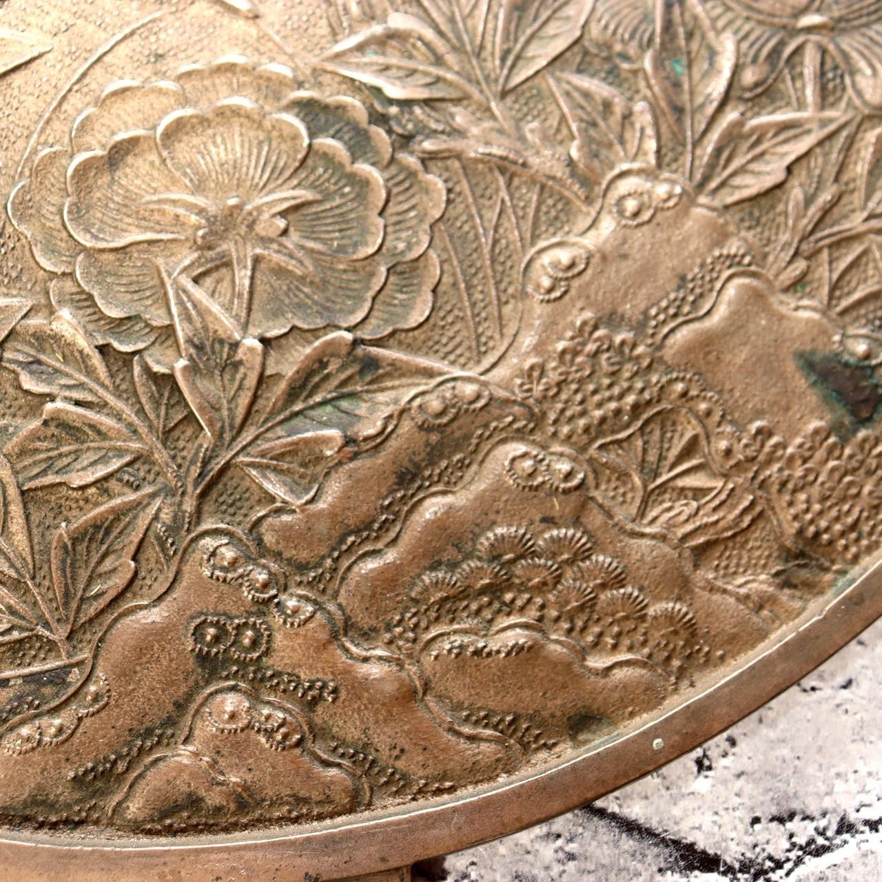 Japanese Antique Bronze Mirror Crane Turtle Pine Tree Tenkaichi Signed 30cm 680g5