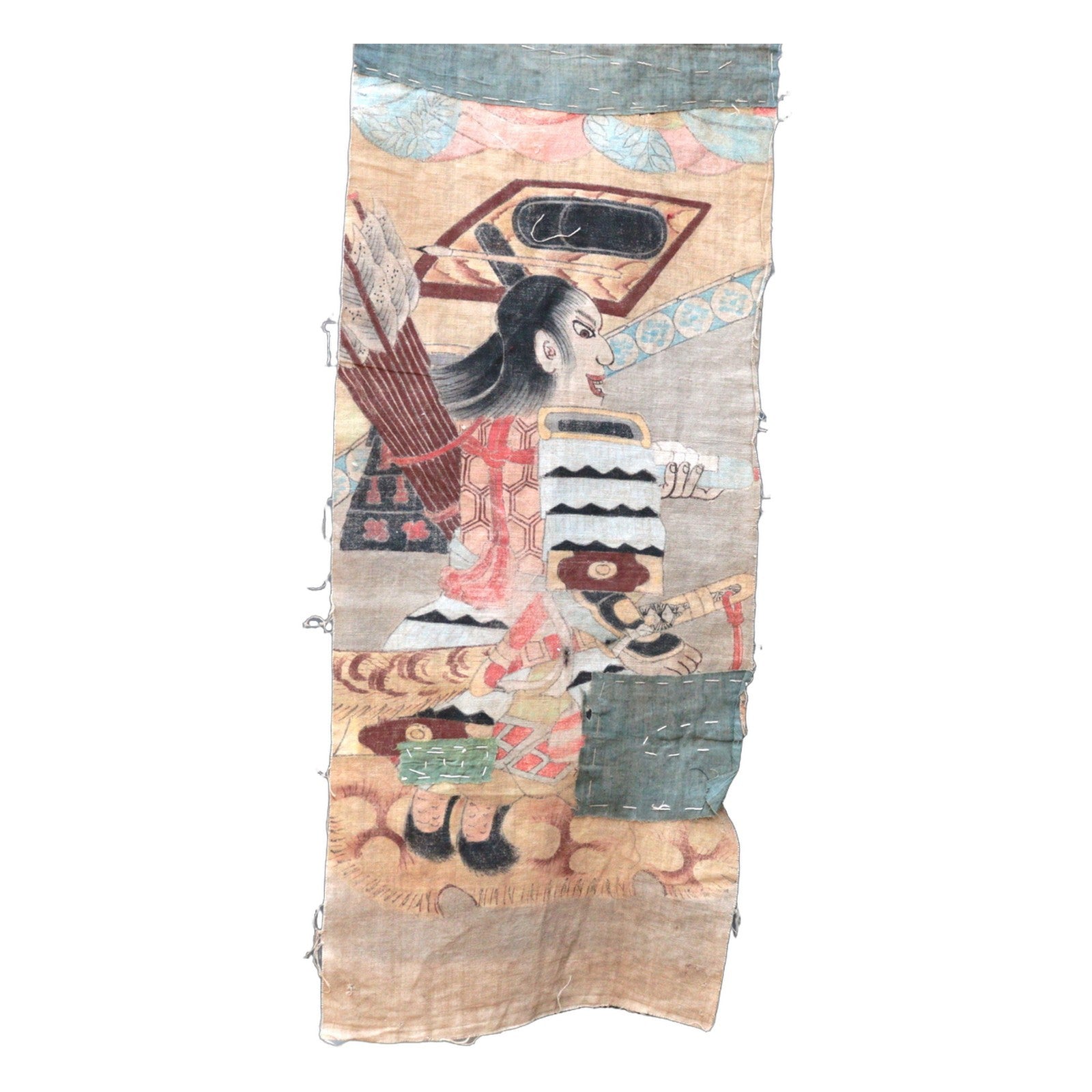 Late Edo Japanese Boro Nobori Flag Samurai Hand Painted Hemp BRKW17315