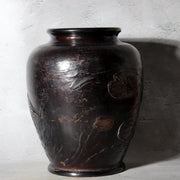 Antique Japanese Takaoka Bronze Vase Hozan Twin Koi Lotus Pond BV774-215