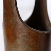 Japanese Vintage Cast Bronze Ikebana Vase - Bamboo Trunk Style with Handle BV7429