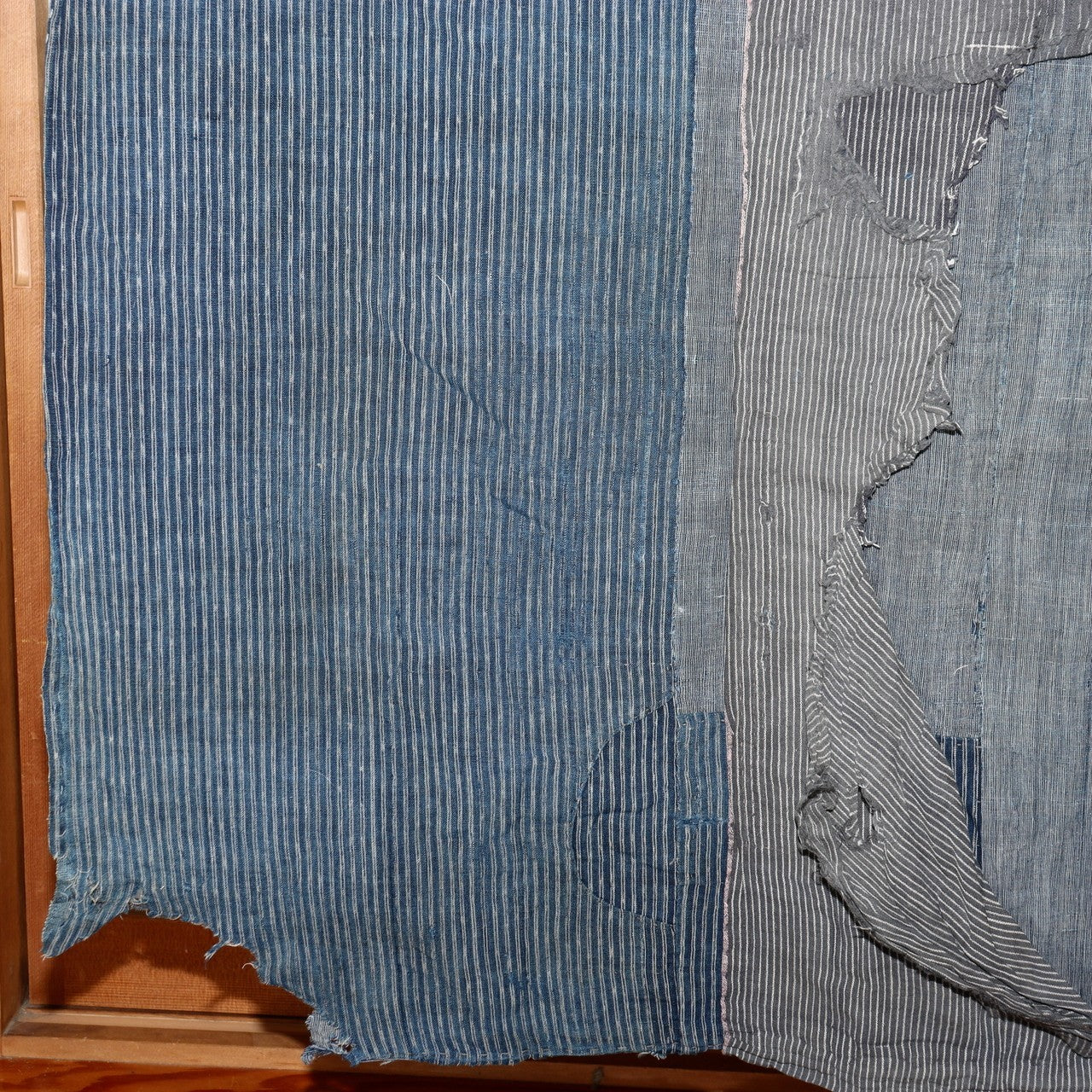 Antique Japanese Boro Indigo Fabric Patchwork Ranru Cotton Textile Rug BRKW1615