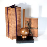 Vintage Japanese Brass Flower Vase Kogei Seikeisha Fish Motif Box Base / Bronze0