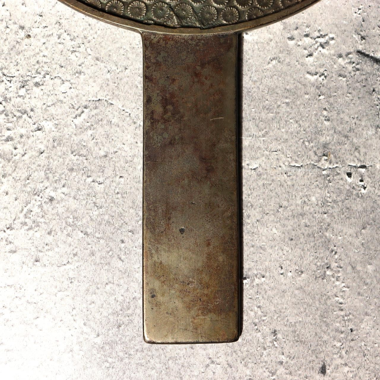 Japanese Antique Bronze Mirror Hand Mirror Bamboo Crest Signed Tenkaichi Edo Era8