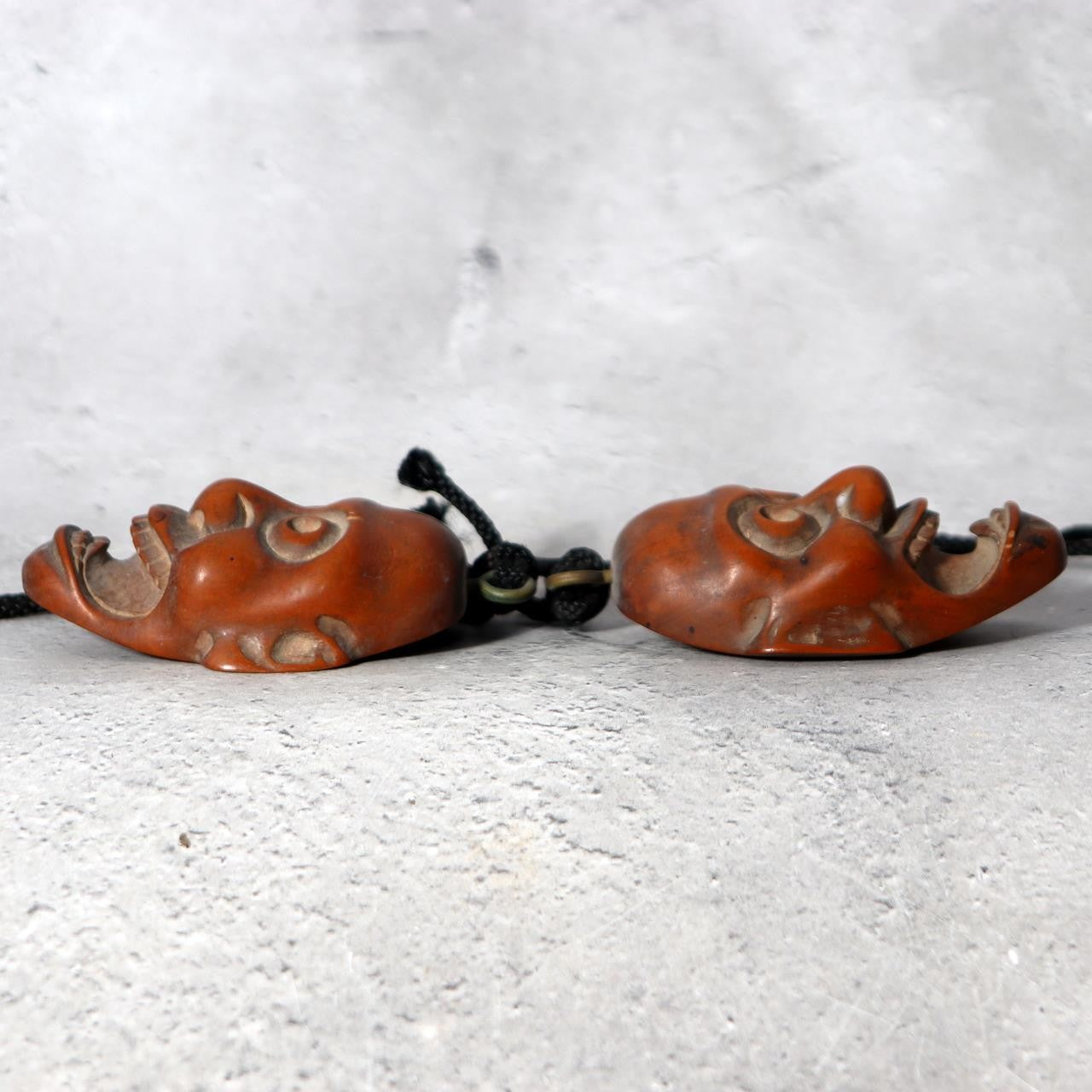 Antique Japanese Boxwood Netsuke Masks - Saru-tobide & Ko-tobide Style - 2pc Set6