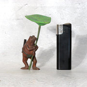 Vintage Japanese Wood Carved Frog with Lotus Leaf Umbrella – WO6551