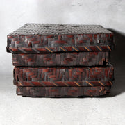 Vintage Japanese Bamboo Woven Rectangular Box Set of 2 Geometric Pattern Basket6