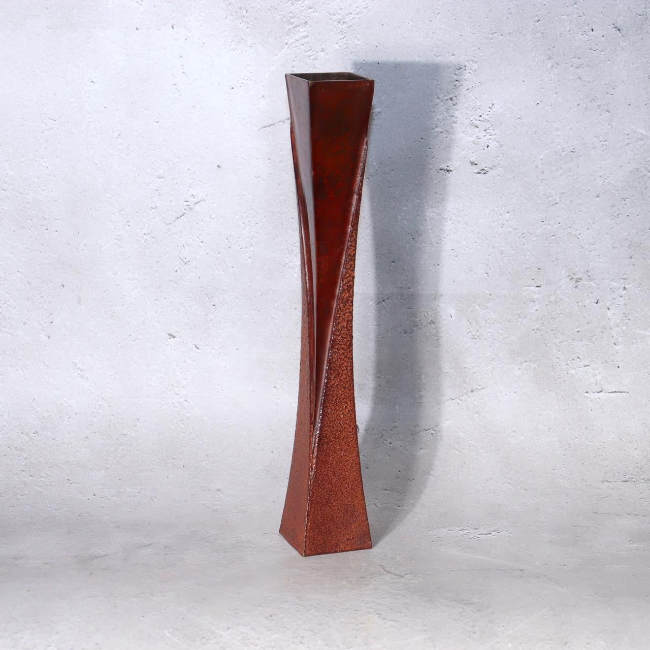 Japanese Bronze Twisted Vase Geometric Square Column Heavy Studio Ikebana Vessel0