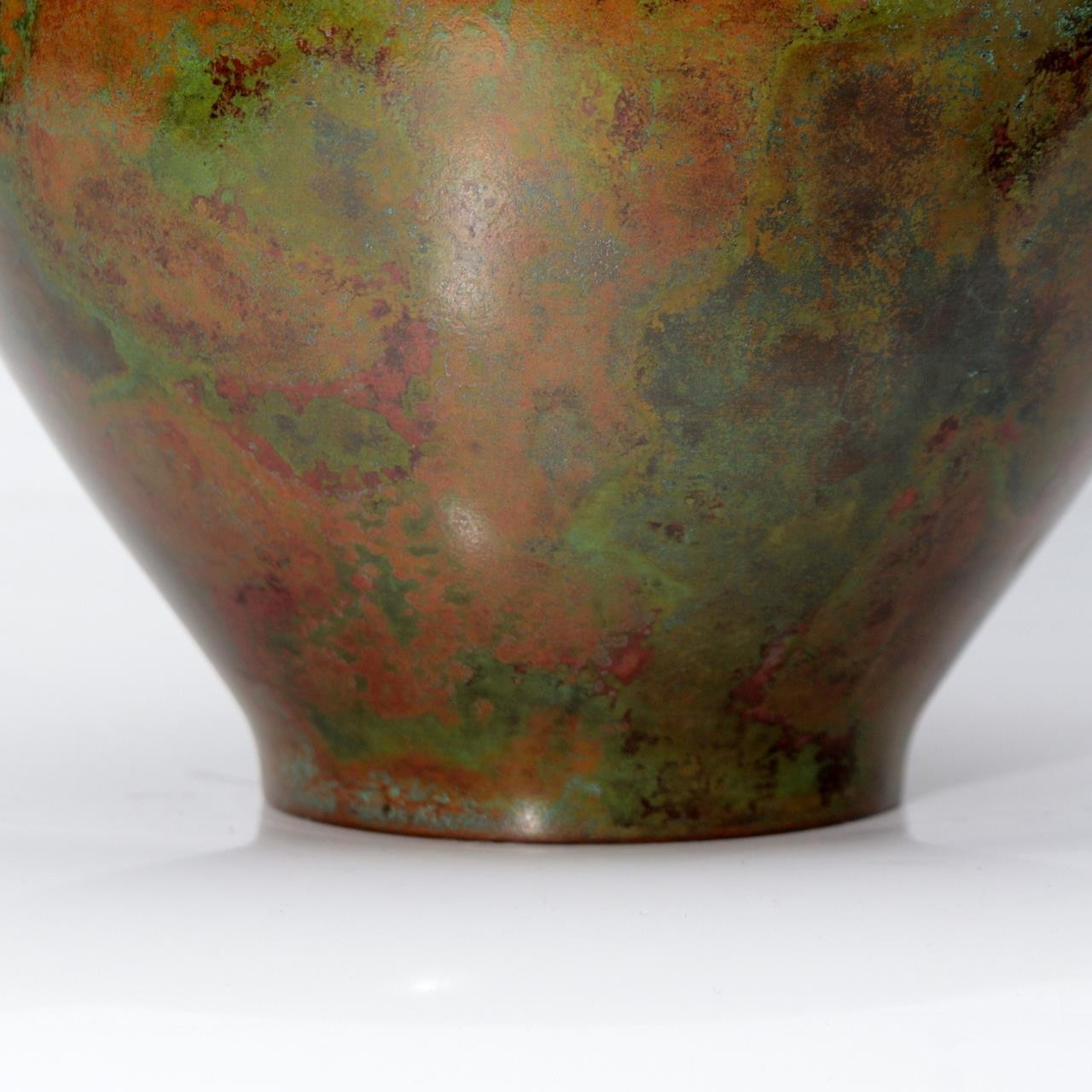 Japanese Vintage Cast Bronze Vase Signed Hosei Mottled Patina Tomobako BV76412
