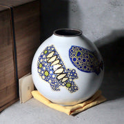 Japanese Cloisonne Enamel Silver Rim Vase Hiroaki Ota Abstract Motif Tomobako0