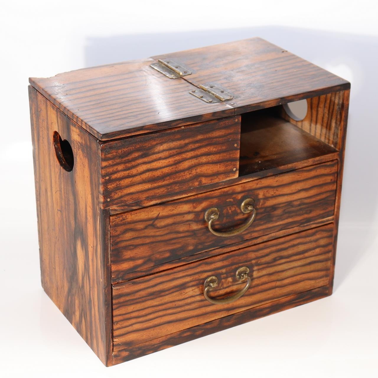 Vintage Japanese Small Cabinet Drawer Kurogaki Black Persimmon Style Wood Box2