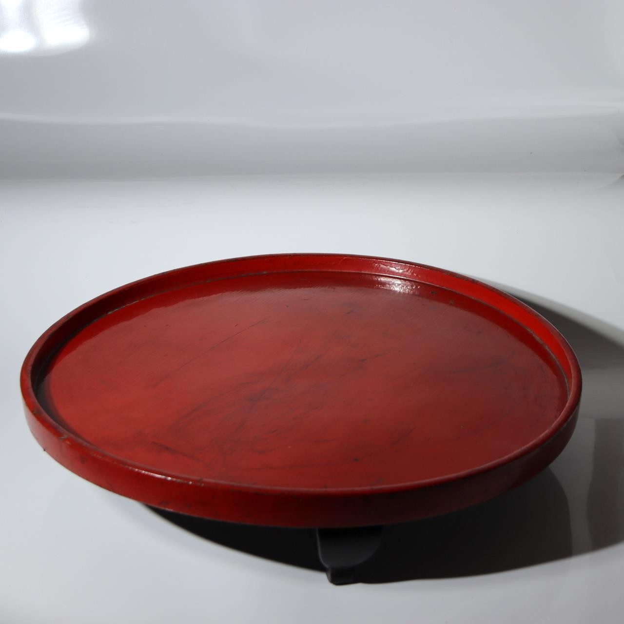 Large Japanese Lacquer Footed Tray - Tripod Base - Aizu-Style Red Lacquer 42.3cm1
