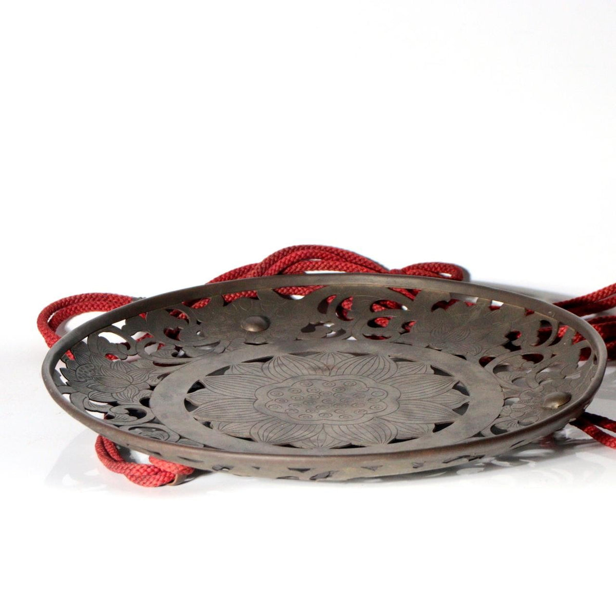 Japanese Brass Keko Buddhist Offering Tray Lotus Openwork Vintage to Antique9