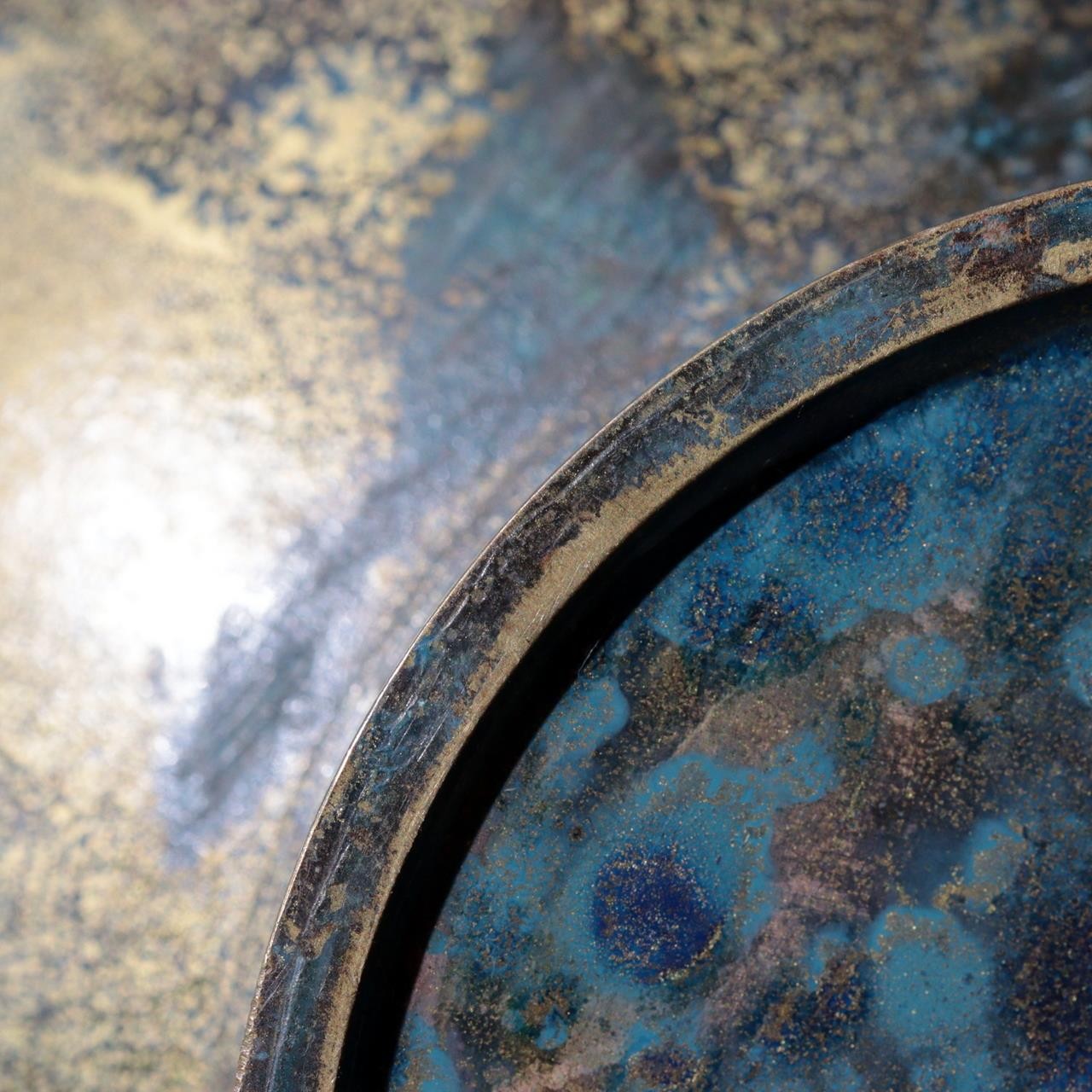 Vintage Showa Takaoka Copperware Bronze Vase Masaharu Blue Gold Mottled BV77215