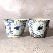 Edo Period Ko-Imari Blue and White Soba Choko Cup Set Net Flower 2pcs Japanese4
