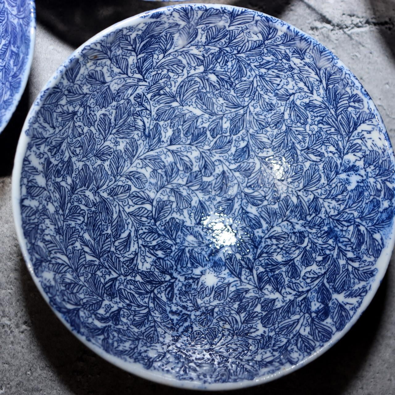 Antique Japanese Imari Rice Bowls Set 4 Inban Transferware Blue Fern Meiji IP1298