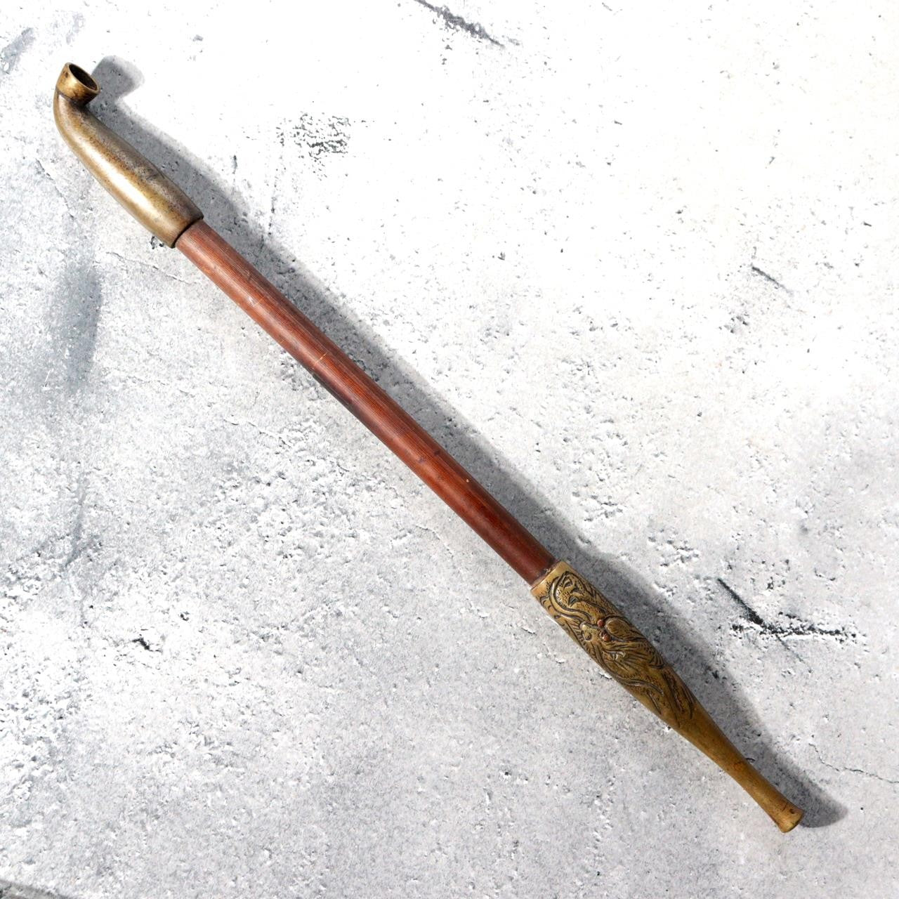 Meiji Period Japanese Kiseru Bamboo Smoking Pipe Dragon Relief WO6401