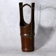 Japanese Vintage Cast Bronze Ikebana Vase - Bamboo Trunk Style with Handle BV7423