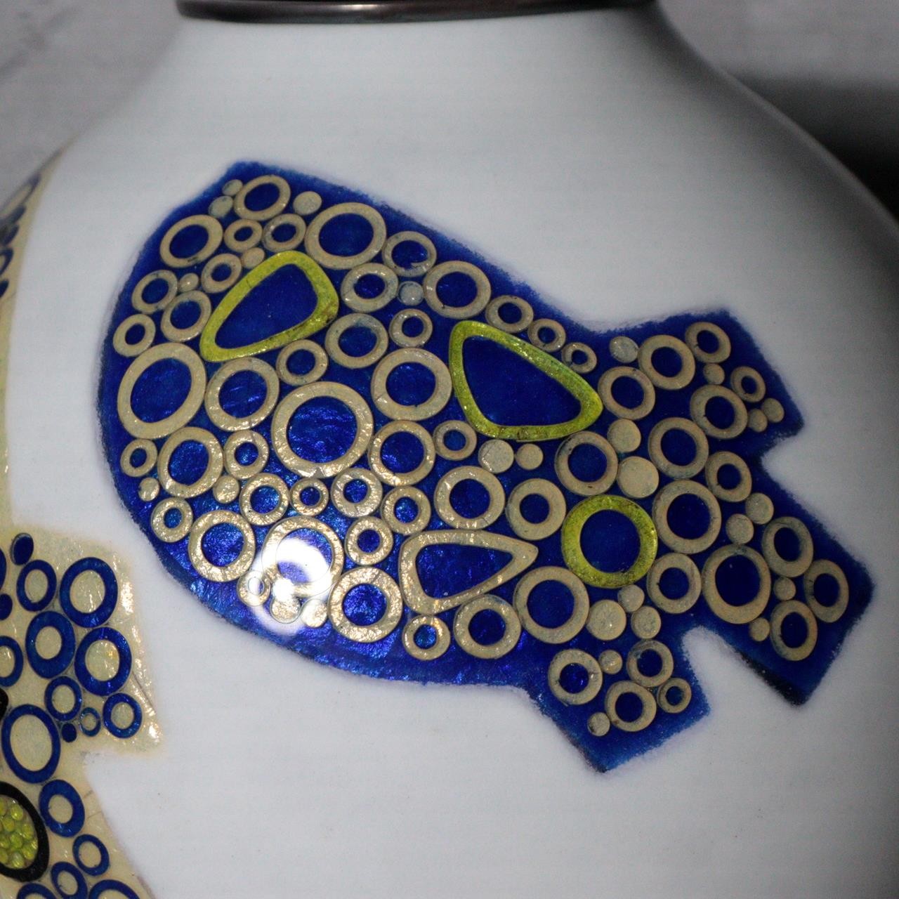 Japanese Cloisonne Enamel Silver Rim Vase Hiroaki Ota Abstract Motif T