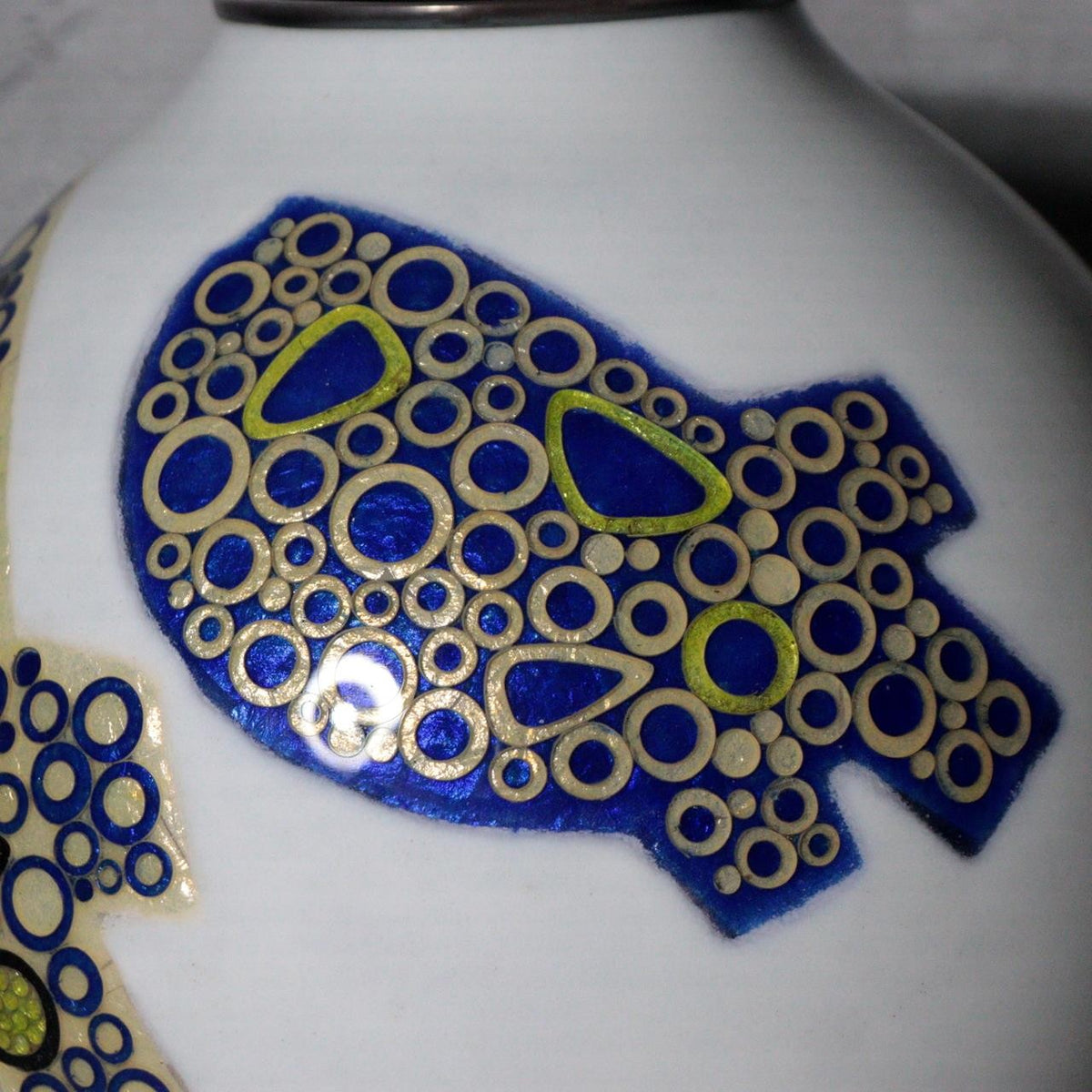 Japanese Cloisonne Enamel Silver Rim Vase Hiroaki Ota Abstract Motif Tomobako9