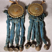 Antique Edo Period Japanese Horse Tack Ornament Brass Bells Blue Cords BOSa140