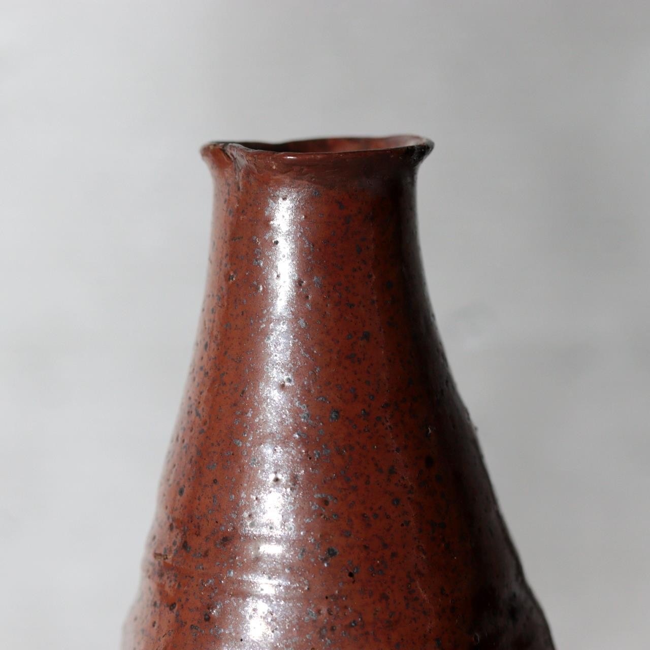 Late Edo Japanese Tamba Ware Kurikawa-Glazed Faceted Tokkuri Sake Bottle with Bo12