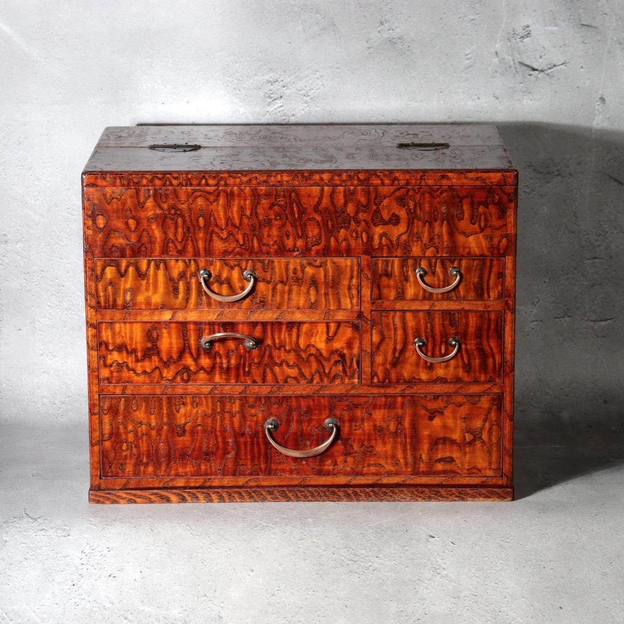 Vintage Japanese Tamamoku Wood Haribako Sewing Box Ko dansu WO6281