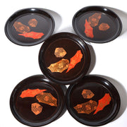 Set of 5 Japanese Lacquer Plates Juganji Temple Maki-e Gold Urushi Serving Set8