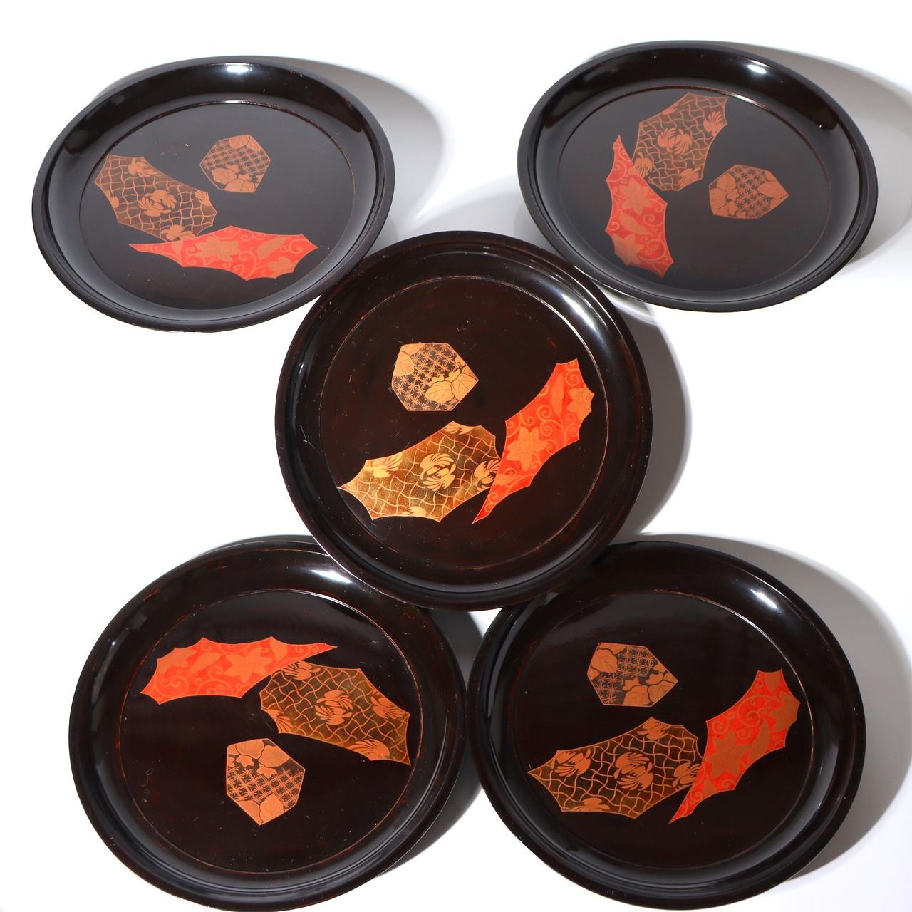 Set of 5 Japanese Lacquer Plates Juganji Temple Maki-e Gold Urushi Serving Set8