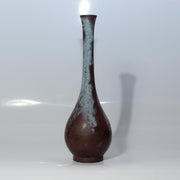 Japanese Vintage Bronze Tsurukubi Flower Vase Long Neck Green Patina Finish0