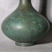 Vintage Japanese Takaoka Cast Bronze Vase Crane Neck by Zuiho Green Patina4