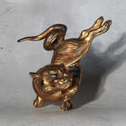 Antique Edo Gilt Wood Neko Tora Cat Tiger Samurai Kabuto Maedate Helmet Crest7