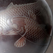 Japanese Cast Bronze Vase Twin Koi Carp Kankei Hanya Houn Engraved BV77312